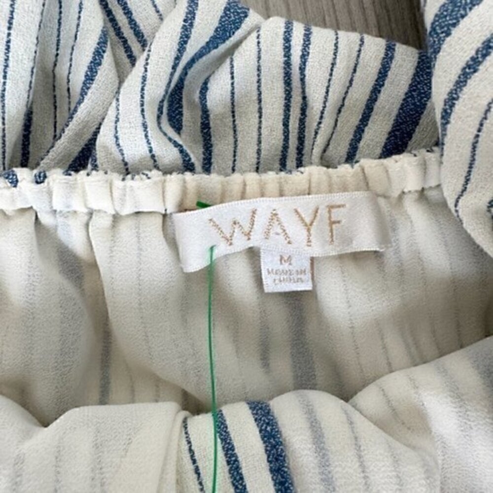 Wayf Off The Shoulder Striped Ruffle Button Up Dress Blue Cream Size Medium - Picture 5 of 12